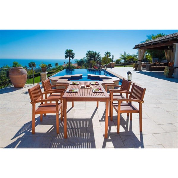 Dropship Vendor Group DropshipVendorGroup V98SET9 Malibu Eco-Friendly 5-Piece Wood Outdoor Dining Set With Stacking Dining Chairs V98SET9